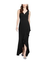 ADRIANNA PAPELL Womens Black Sleeveless V Neck Maxi Evening Gown Dress 2