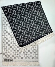 Gucci Cashmere Silk Reversible Scarf / Shawl Dark Chocolate Brown Ash 26"x72"
