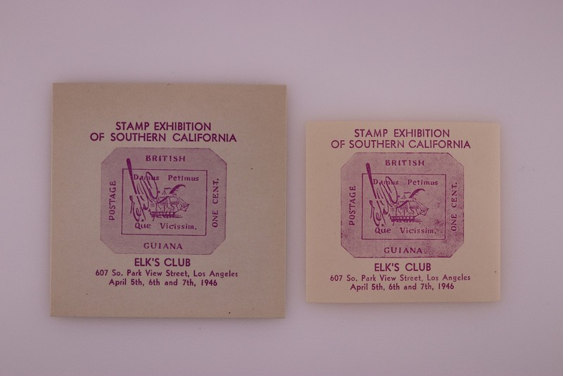 SoCal Stamp Ex Elks Club LA 1946 Philatelic Label British Guiana 1-cent magenta