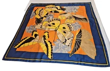 VTG Orange & Blue Scarf Butterfly Square Scarf 35 inches