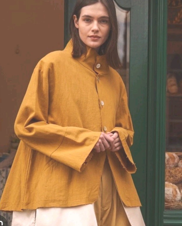 Brynn Walker S Oversized Linen Flare Sleeve Mandarin Collar Jacket