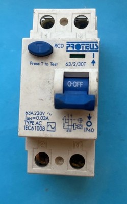 PROTEUS 63 AMP 30mA DOPPELPOLIG RCD TYP AC 63/2/30T BLAU