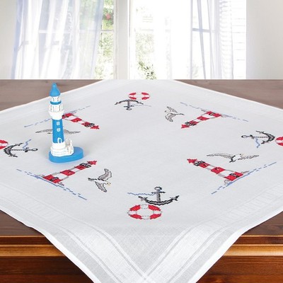 Stickpackung Maritim Stickdecke 80x80 cm Kreuzstich vorgezeichnet komp Stickset 