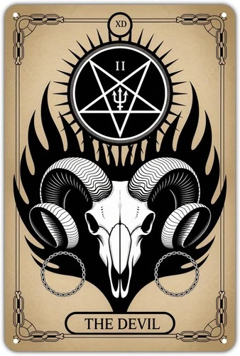 Devil Tarot Card Tin Metal Signs Home Décor, Vintage Satanic Goat for Outdoor De