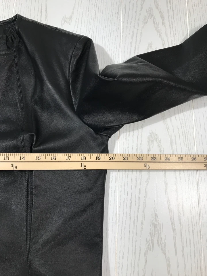 Chaqueta de Cuero Newport News De Colección Mujer 14 Negra Cremallera Completa Forrada Cuello Redondo Años 90 Foto 4 de 4