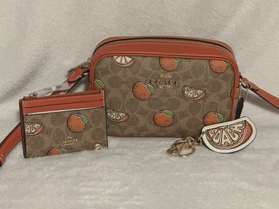 NWT Coach Mini Jamie Camera Bag With Orange Print, Card Case, Bag Charm Bundle