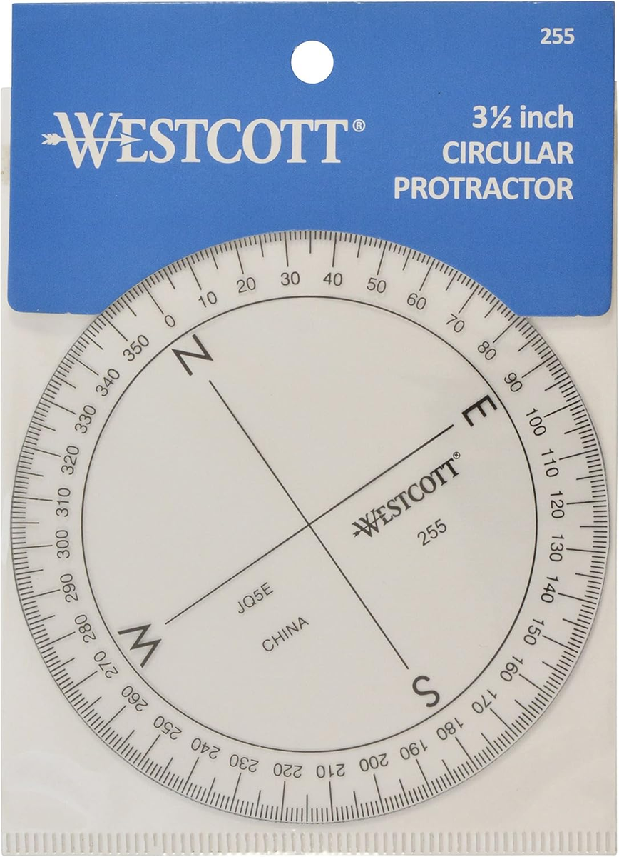 360-Degree Compass Protractor, Crystal Clear Transparent Dial