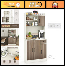 71" Kitchen Buffet Hutch Cabinet with Power Outlet, Sideboard  Storage - White/