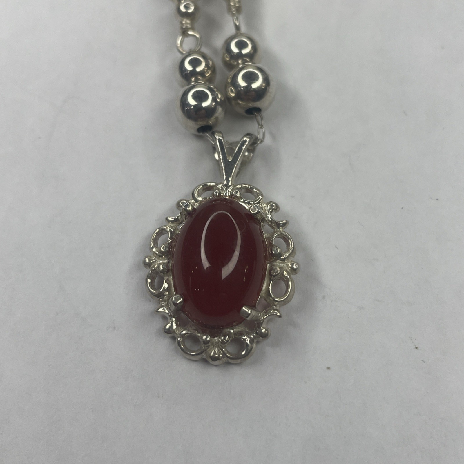 Solid Sterling 21” Figaro Artisan Made Carnelian … - image 2