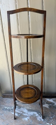 Vintage Oak Three Tier Folding Cake Stand - Picture 2 of 8