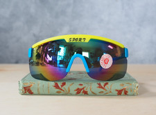 Vintage 80s Sunglasses NOS Taiwan Shield Aviator Multicolor Sport Athleisure