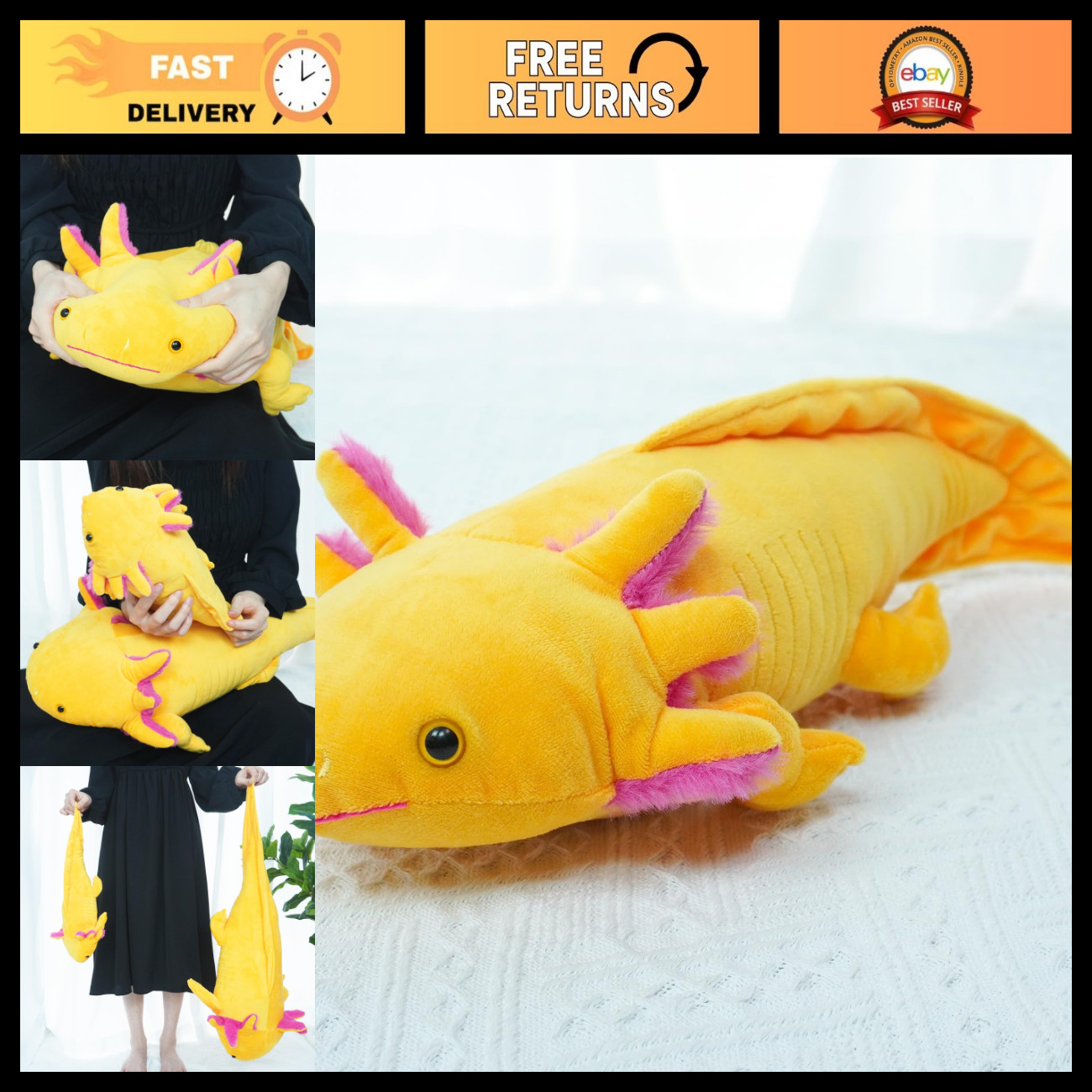 Soft Axolotl Plush Toy - 31" Cute Salamander Stuffed Animal Gift for Kids & Adul