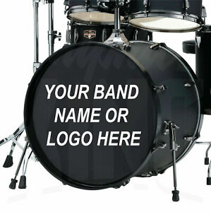 Custom Bass Drum Pegatina de vinilo banda logotipo personalizado nombre Bombo Calcomanía de música