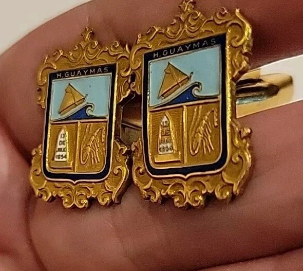 Vintage Entenmann Gold Filled Cufflinks Nautical Theme Enamel Ornate 1/20 12k  - Image 4 of 4