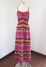 Ann Taylor Loft Pink Orange Maroon Printed Maxi Dress Size XS Casual Aztec