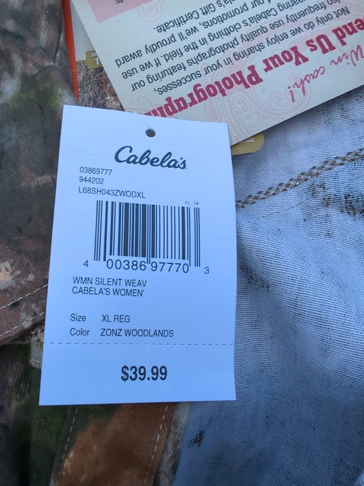 Cabelas Silent Weave Zonz Camouflage  Women's Shirt XL- New With Tags - Image 2 of 4