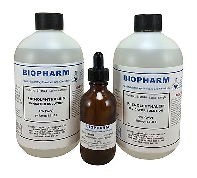 Phenolphthalein Indicator 1% Solution 2 Bottles 500 mL plus 1 Dropper Bottle