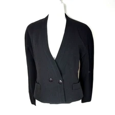Vintage Jaeger Blazer Womens 8 Black Pure New Wool Great Britain Lined 1 Button