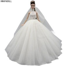 White High Neck Fashion Wedding Dress For 11.5" Girl Doll Outfits Gown Clothes