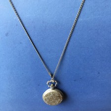 Vintage 80s Embossed Train Railway locomotive Silver Quartz Pocket Watch Chain