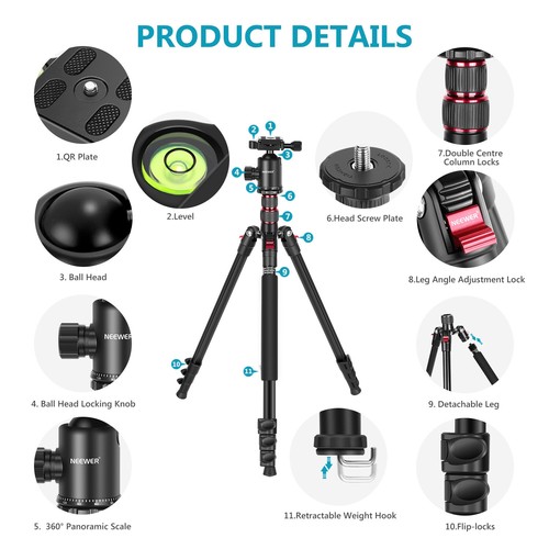 NEEWER 77 inch Camera Tripod Monopod for DSLR with 360° Panoramic Ball Head - Photo 2 sur 8