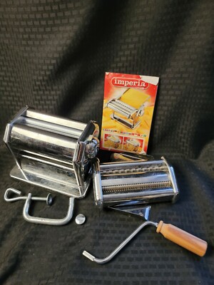 Imperia dal 1932 CHROME Noodle PASTA MAKER Machine Wood Handle Vintage Italy 