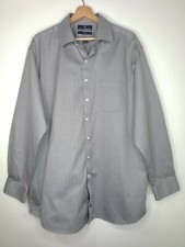 Hart Schaffner Marx Mens Dress Shirt Gray Herringbone Long Sleeve Size 17.5