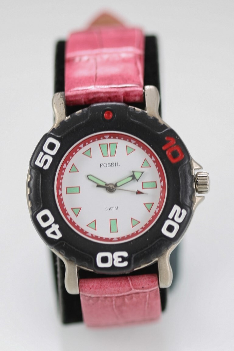 Fossil Watch Women Silver Black Stainless Pink Leather 30m  display picture 2