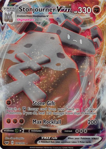 Holo Stonjourner VMAX 116/202 Ultra Rare Sword & Shield Base Set Pokemon TCG