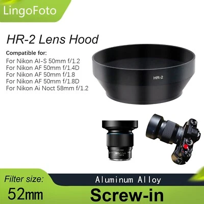 HR-2 Metal Screw-in Lens Hood for Nikon AF Nikkor 50mm F/1.4D F/1.8D F/1.2 Lens