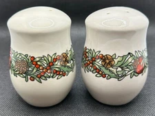 Vintage The Cellar Macy's HOLIDAY WREATH Christmas Stoneware SALT PEPPER SHAKERS