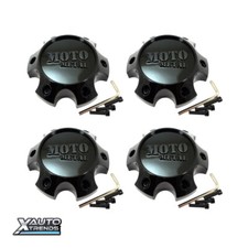 4 x Tapa central de rueda de metal para moto negro brillante con letras grises T127L145-6-H42-S1G
