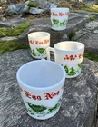 Vintage Hazel Atlas Egg Nog Holiday  Milk Glass Carriage  4 Mugs NOS