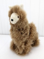 Vintage Llama Alpaca Real Fur Plush Stuffed Animal 10" Brown Glass Eyes Rare
