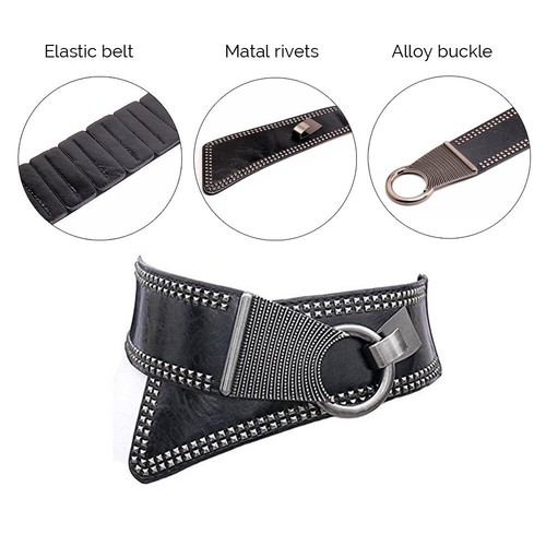 Women's Fashion Vintage Wide Waist Belt Elastic Stretch Cinch Belts With Inte... - Picture 3 of 6