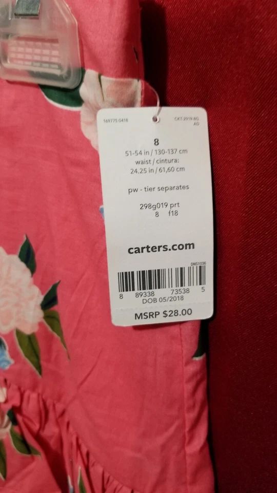 Falda Floral Carter para Niña Talla 8 Nueva Con Etiquetas Color Coral/Rosa Niveles Volantes  Foto 2 de 3