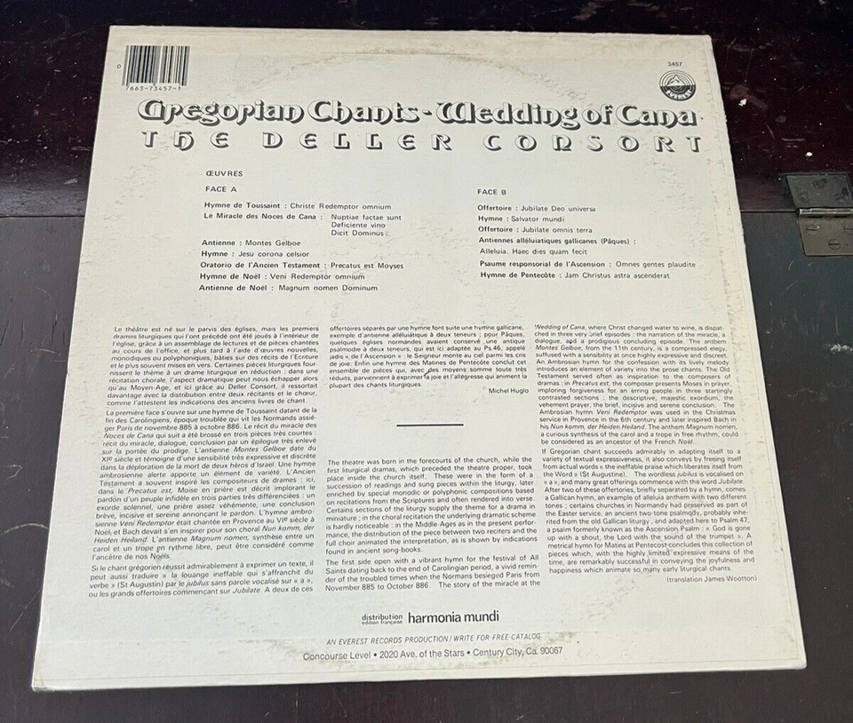 АЛЬБОМ ЗАПИСЕЙ DELLER CONSORT GREGORIAN CHANTS СВАДЬБА КАНЫ SDBR 3457 - Изображение 2 из 4