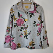 JOULES Gray Floral Cotton Pullover Sweatshirt US 6 UK 10 1/4 Opening Buttons