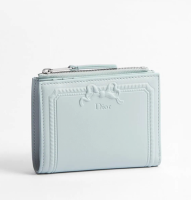 Dior Salon Dahlia Wallet Moulures Calfskin Ice Blue New Authentic