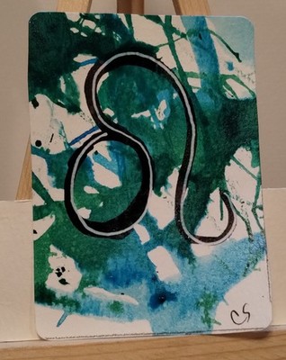 ACEO - Original Ink Painting Abstract Zodiac Leo- Signed Art, SpookieCreations