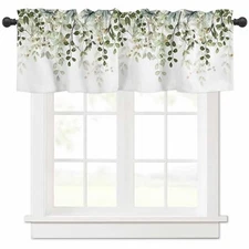 Sage Green Eucalyptus Leaves Valance for Windows Berry Branch Plant Curtains 