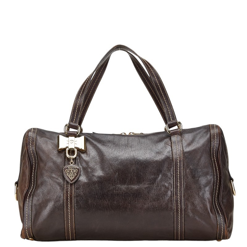 Gucci Boston Brown Leather Bag 16x9x4 in Women Pre-Owned