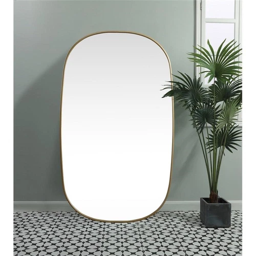 Elegant Decor Brynn 36x60" Oval Modern Metal Wall-Mounted Mirror in Brass - Picture 3 of 11