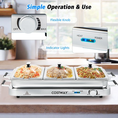 Calentador de Alimentos Servidor Buffet 450W Acero Inoxidable Bandeja de Calentamiento Eléctrico para Fiestas - Imagen 7 de 10