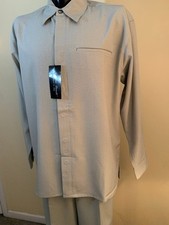 Men's 2pc Walking Suit- Shirt  Pants Set Silver Gray  Free Matching Sock