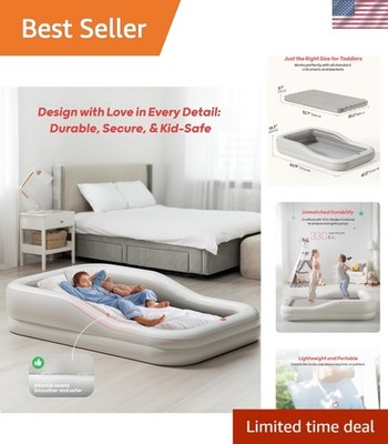 Extra Large Inflatable Toddler Bed with 3-Sided Bumpers - Perfect for Travel