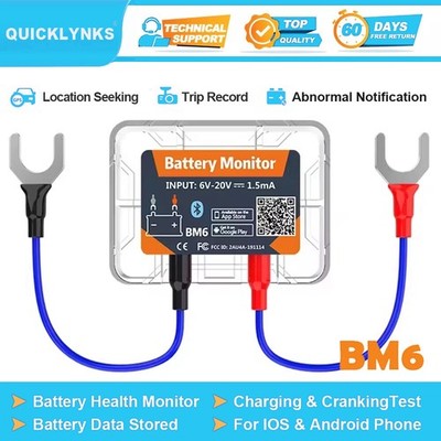 QUICKLYNKS BM6 12V Batt.Tester BT 4.0 - Batt.Monitor für Lad.-u. Anlaufprüfung