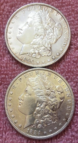 MORGAN SILVER DOLLAR COINS.  LOT  OF  2 AU./ UNC.  DETAILS  PRE. 1921 LOT # 20