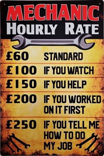 Mechanic Rates Garage Car Repair Retro Funny Sign Self Adhesive Sticker