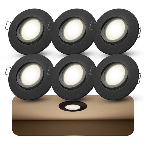 6X Orvia Deckenspot IP65 Schwarz Mit Led Birne Fourstep 4W Neutralweiß Einbau-image